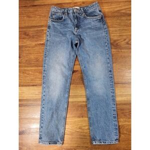 Zara High Waist Straight Leg Relaxed 100% Cotton Blue Denim Jeans Size 8